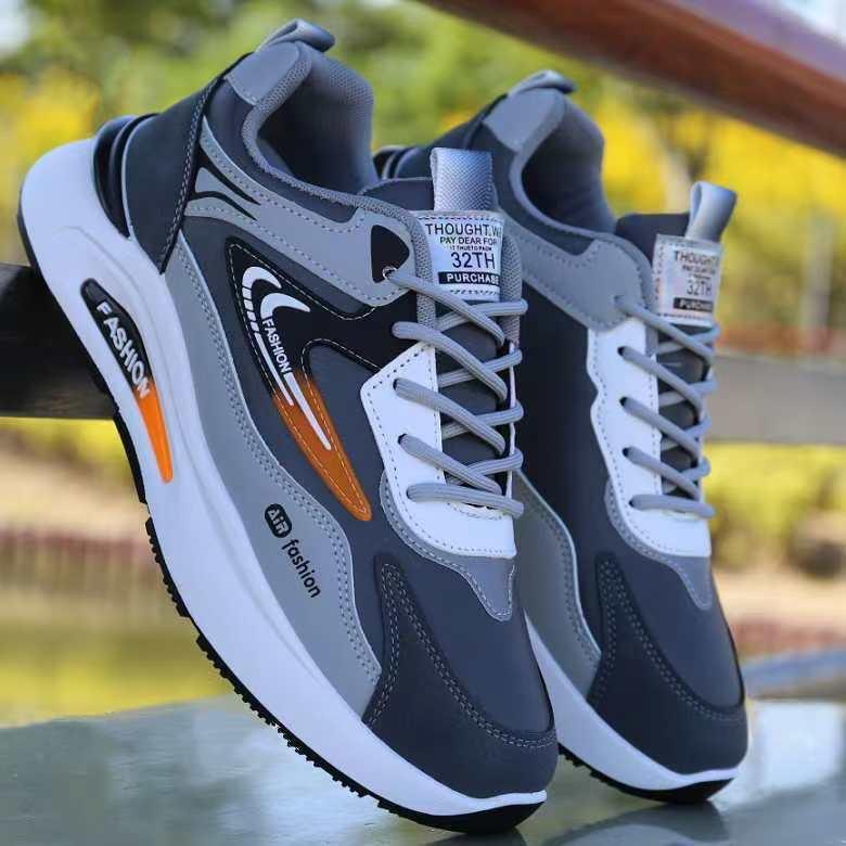 Men's Autumn New Leather Waterproof Sneakers Trendy Versatile Casual Dad Shoes Soft Sole Non-Slip Running Shoes