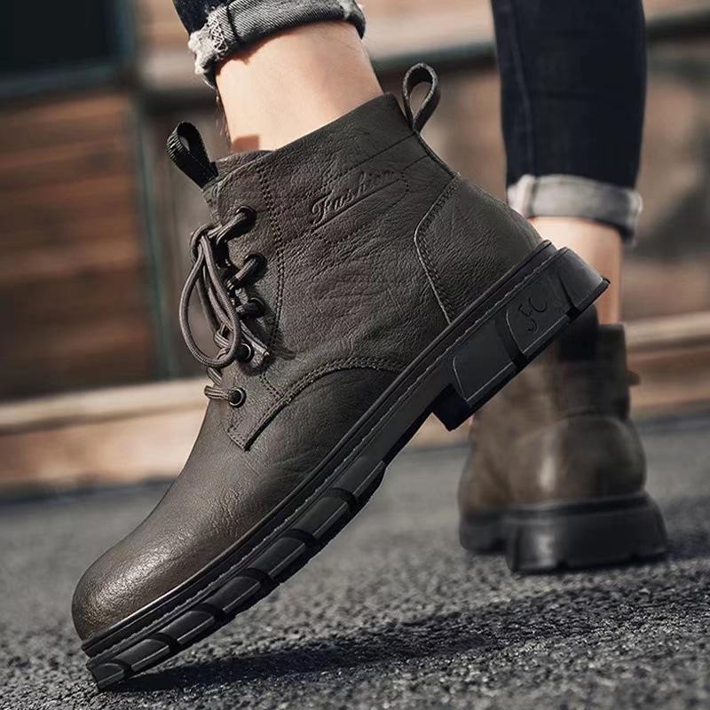 Waterproof Dirty Resistant Soft Bottom Martins Boots Men's Autumn 2024 New High-top Men's British Casual Black Leather Shoes Tooling