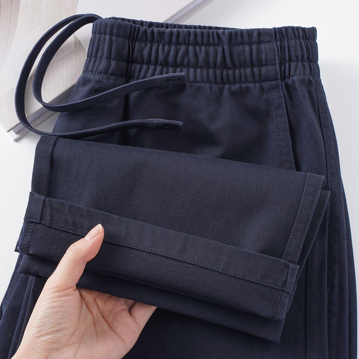 [Xinjiang Cotton Fabrication] 300g Heavyweight Navy Blue Pure Cotton Straight-Leg Casual Pants for Men, Spring and Autumn Long-Staple Cotton Sweatpants