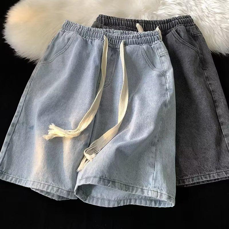 Washed distressed Denim shorts men's summer thin fashion brand fifth pants American retro loose straight casual middle pants