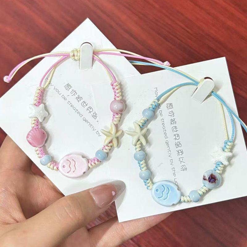 New Starfish Shell Ceramic Fish Bracelet in Sky Blue, Hand-Woven, Cute and Fresh, Gift for Girlfriend