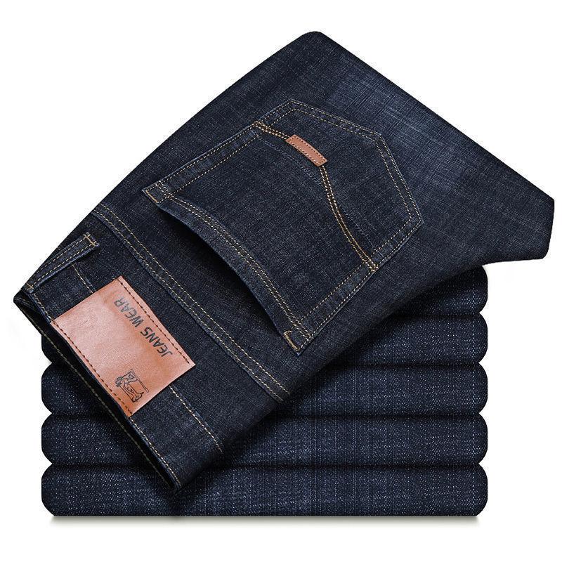 Men's Stretch Straight Loose Jeans Spring Summer Business Casual Slim Versatile Multi-Pocket Slightly Stretchy Pants