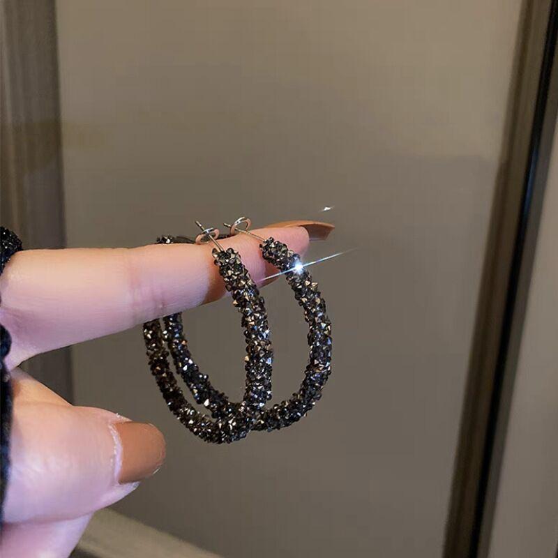 2024 New Internet Celebrity Popular Large Hoop Earrings High-End Full Diamond Elegant Hoop Ear Hoop Earrings Earrings