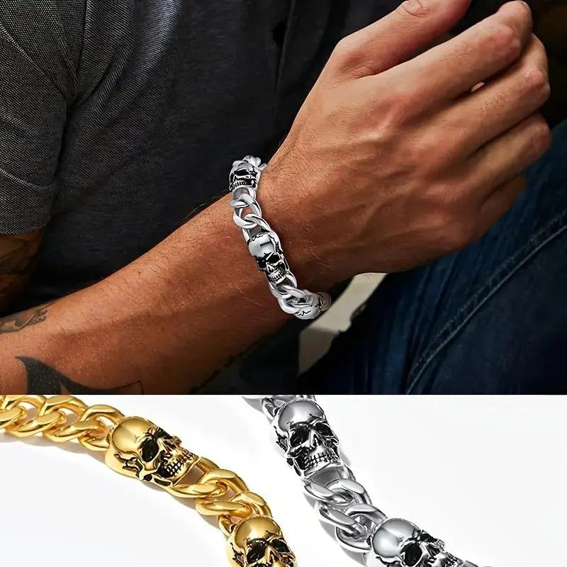 Cross-Border Hot-Selling Skull Men's Bracelet, Niche Personality, Punk Style Accessories, Fashionable Titanium Steel Bracelet Wholesale