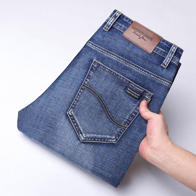 Cross-Border Hot-Selling Spring and Summer Men's Straight-Leg Loose Casual Stretch Thick Jeans Versatile Business Pants for Young and Middle-Aged Men