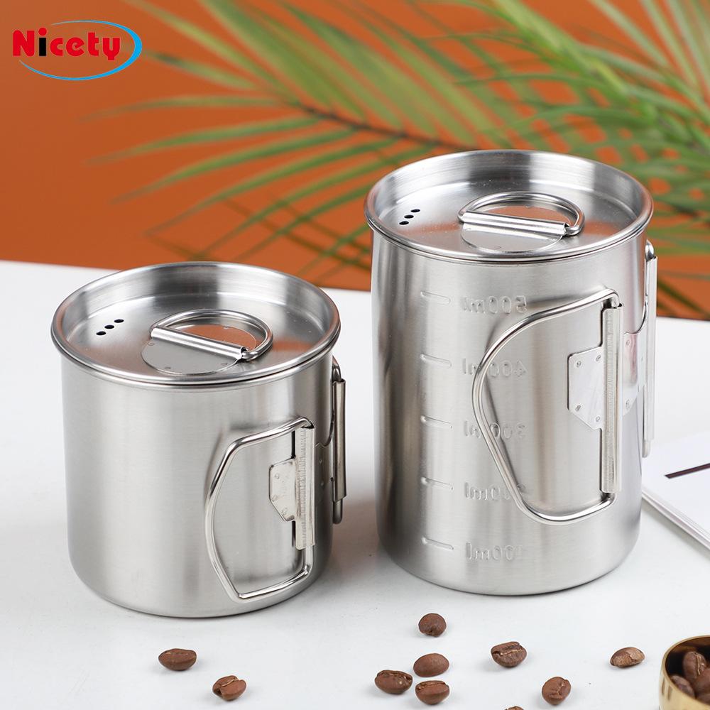 Amazon European and American Outdoor Camping 304 Stainless Steel Cup Camping Water Cup with Lid Cross-Border Cup Mountaineering Folding Cup