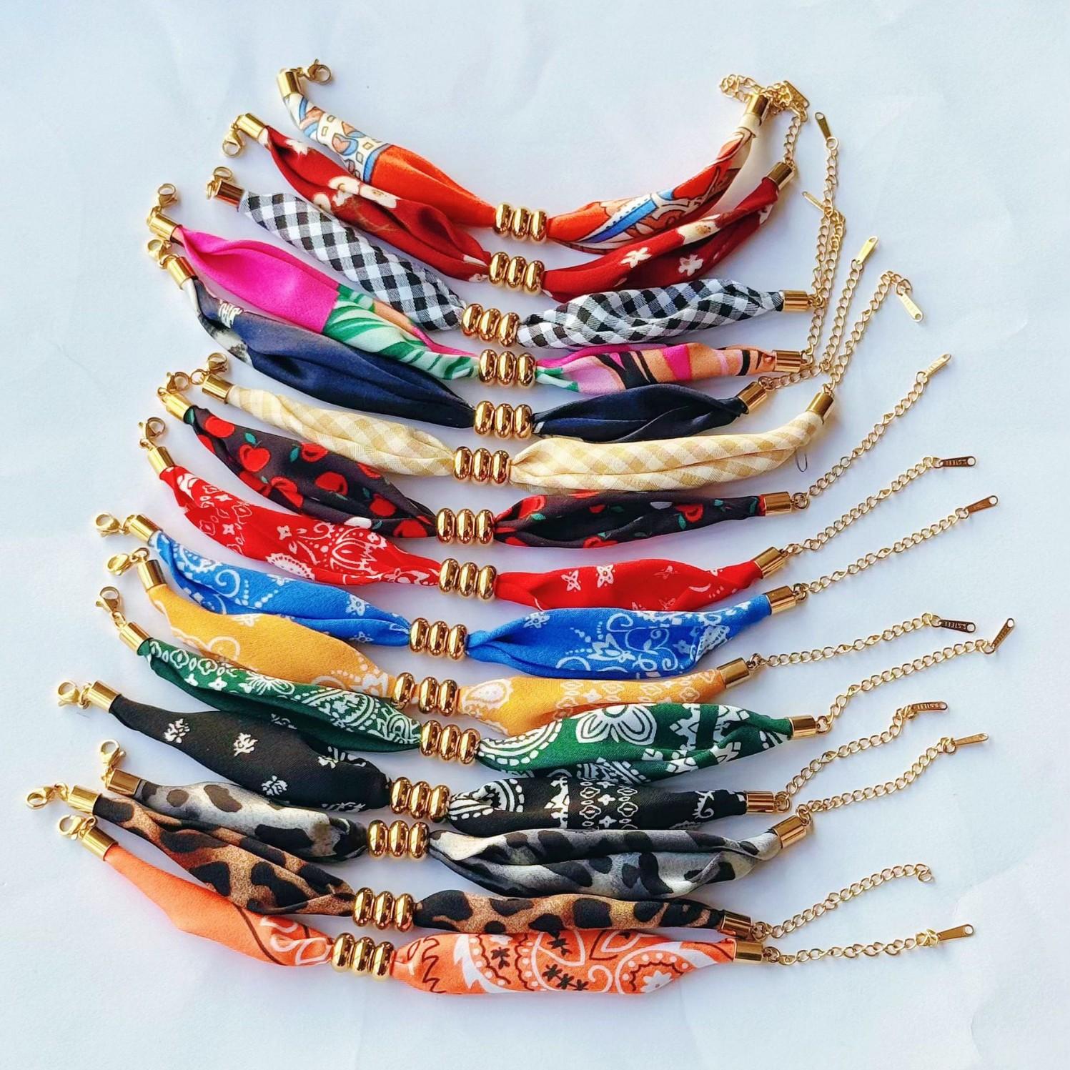 European and American Cross-Border Trendy Silk Scarf Bracelets, Colorful French-Style Elegant Retro Small Silk Scarf Wristbands, Spring and Summer Lazy Fashion