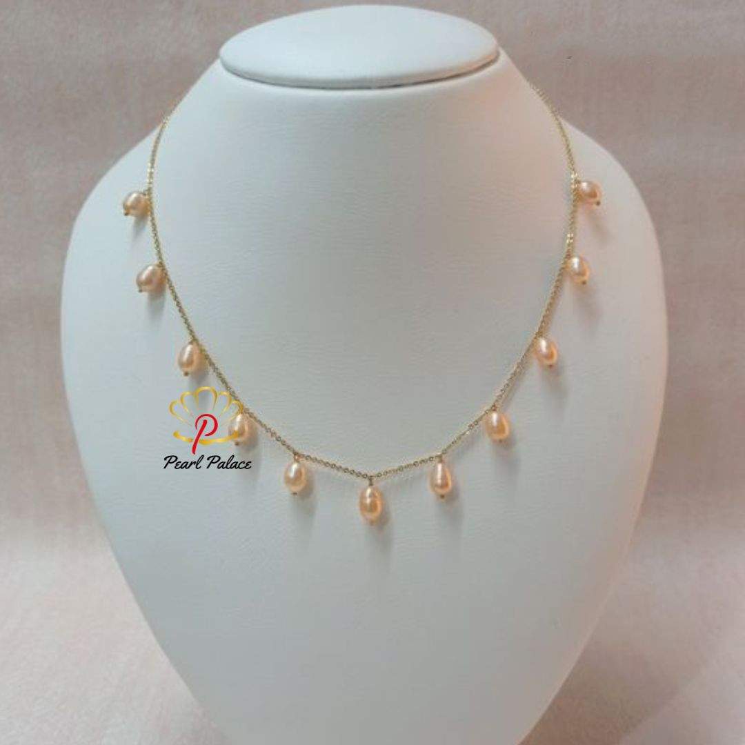 18K Gold Plated Handmade Pink Pearl Freshwater Pearl Chain Link Necklace