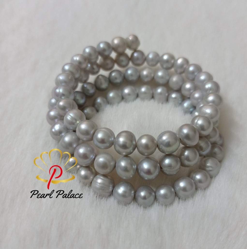Serene Sunset pearl Bracelet silver color 3 layer