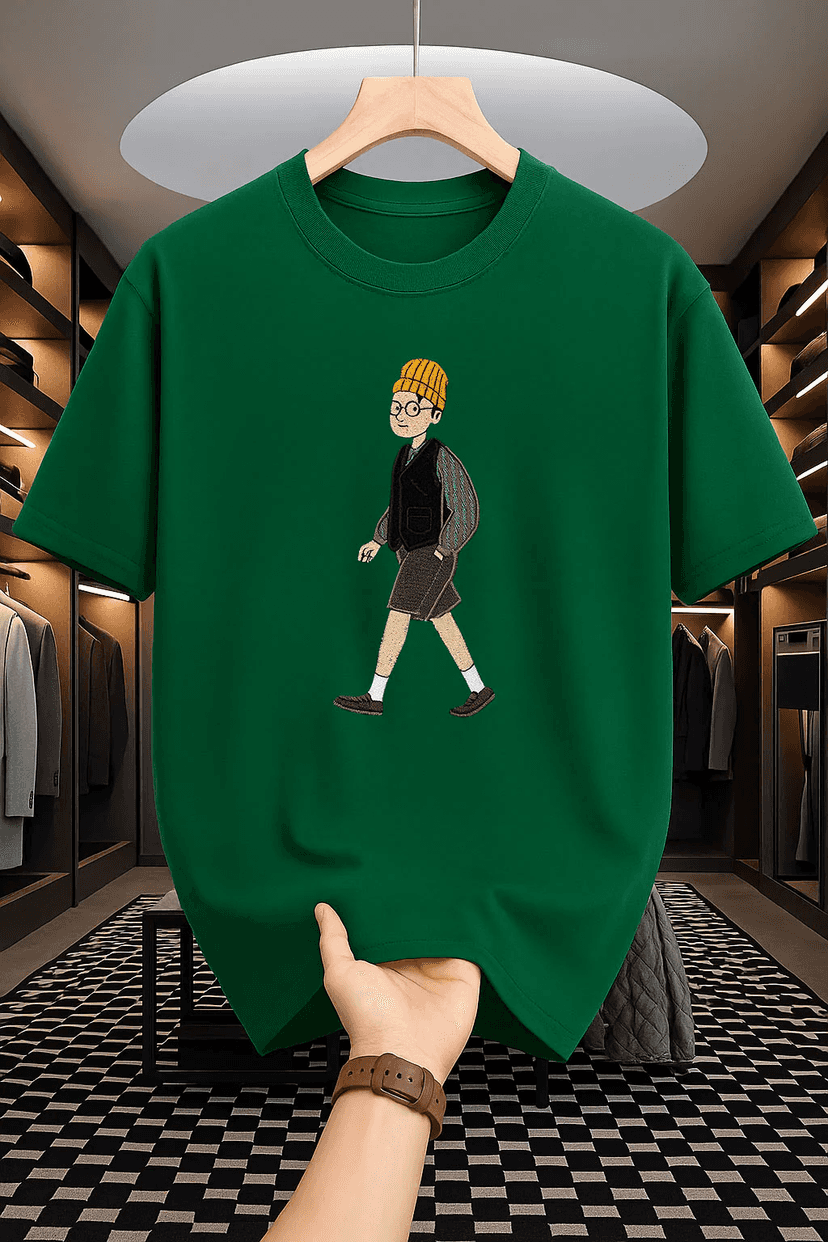 Drop Shoulder Print T-Shirt - Man with Hat Design — 2