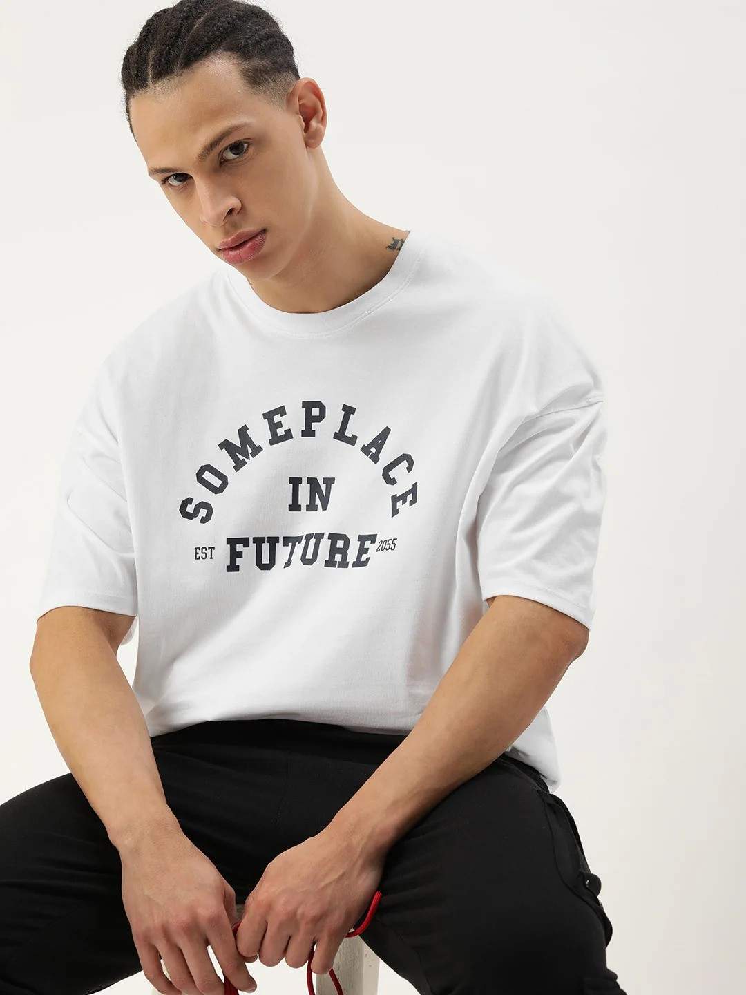 Drop Shoulder Print T-Shirt - Someplace - White