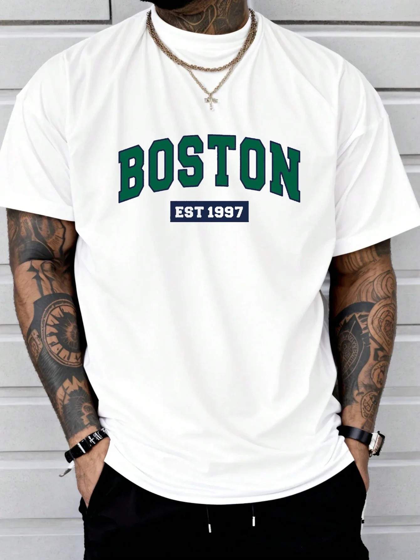 Drop Shoulder Print T-Shirt - Boston