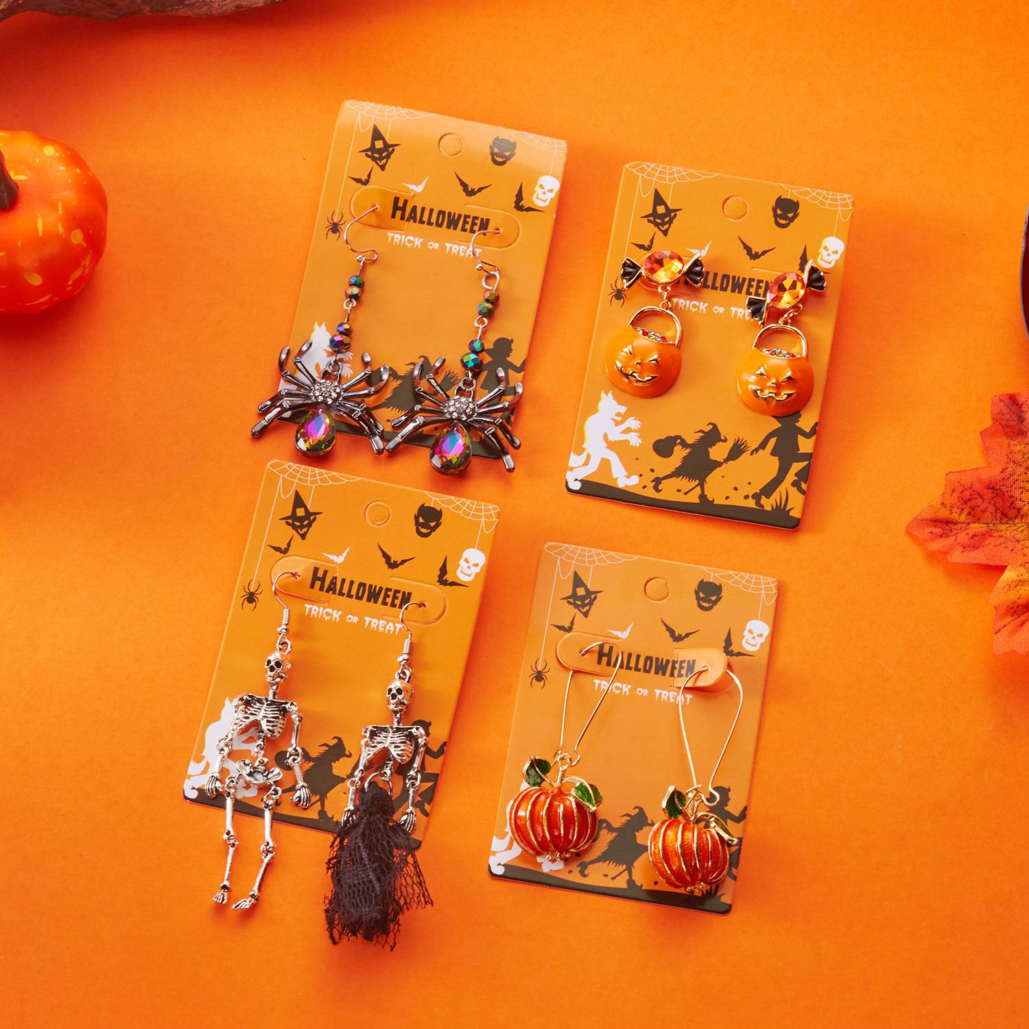 European and American New Fashion Creative Pumpkin Halloween Earrings Personalized Retro Old Style Skull Skeleton Earrings Wholesale