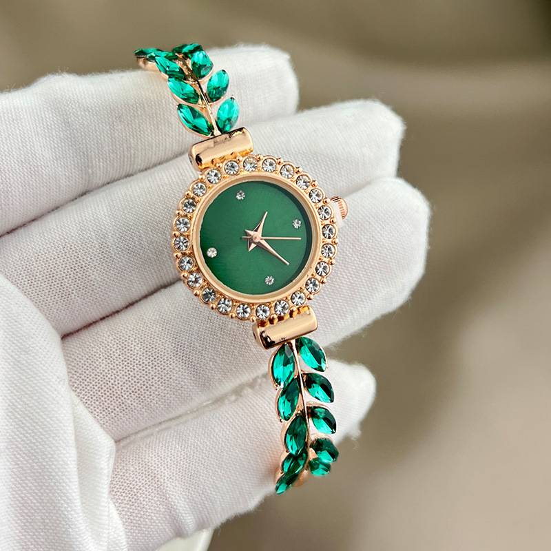 2023 New Fashion Diamond Leaves Round Women's Watch Simple Dial Free Adjustment Cross-border Gift Watch