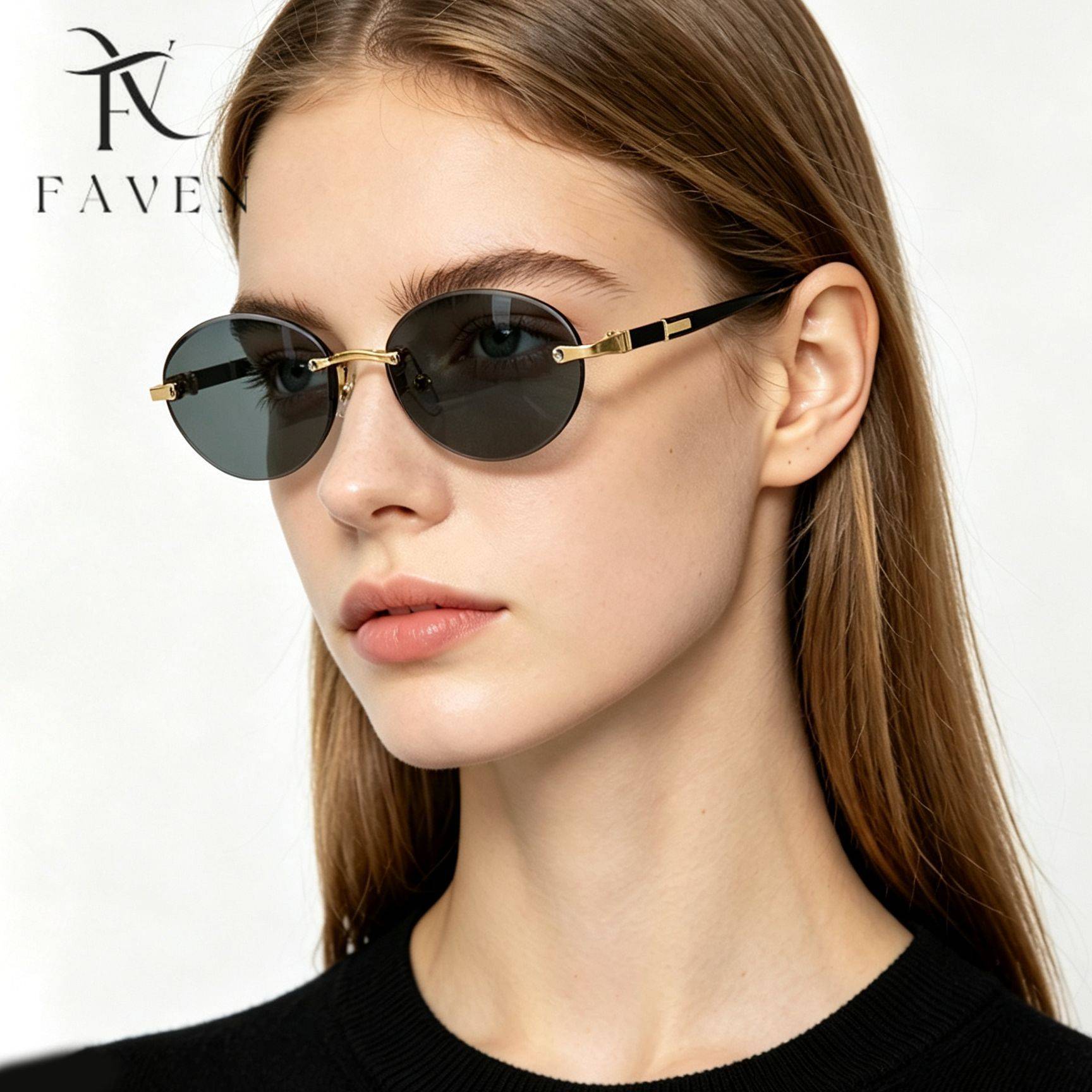 2026 New Cross-Border Oval Fashion Personality Frameless Sunglasses Uv Protection Driving Women's Street Style Sunglasses