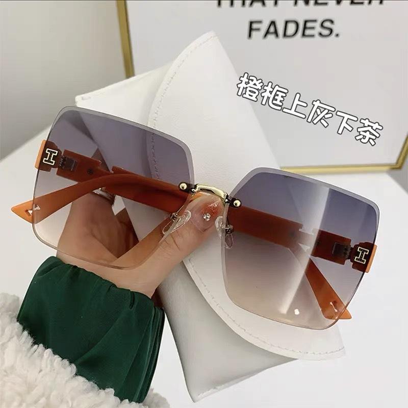High-End Square Rimless Cut-Edge Sunglasses Internet Celebrity Stylish Trendy Cool Sunglasses for Women with Big Faces Slimming Fashion Glasses