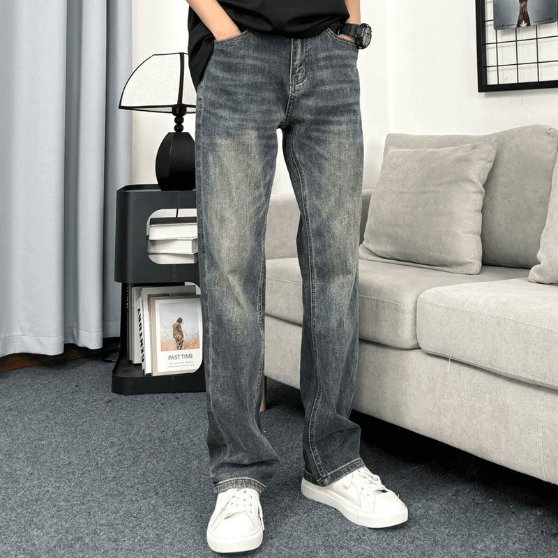 American High Street Simple Jeans Men's Ins Trendyy Retro Elastic Versatile Casual Loose Straight Pants Ins