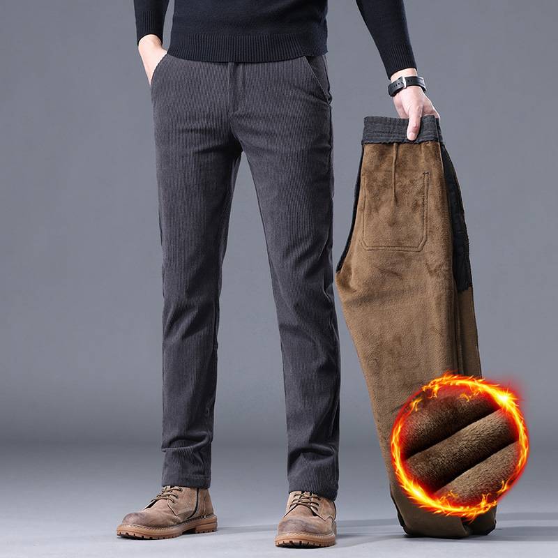 Corduroy fleece-lined casual pants men's business loose straight trousers autumn and winter new winter warm thickened men's pants