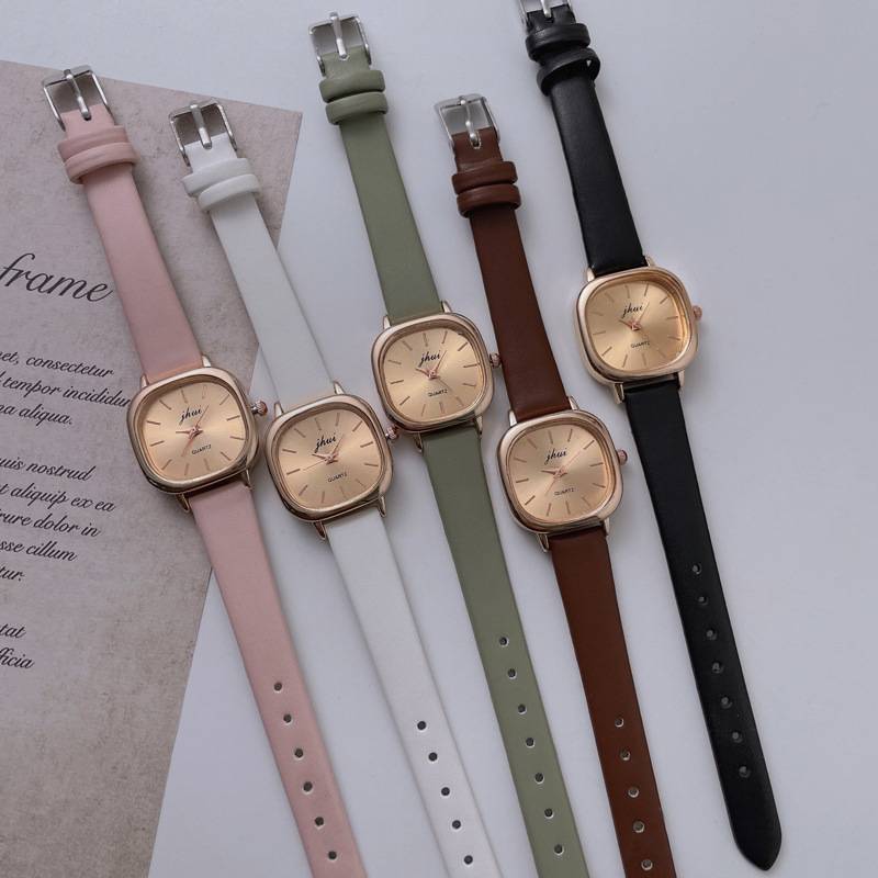 Ins Style Korean Style Simple Small Sugar Cube Watch Female Student Literary Thin Strap Small Dial Elegant Retro Quartz Watch