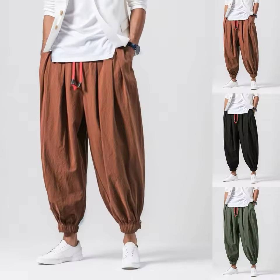 2024 New Cross-border E-commerce Hot Selling American Men's Loose Lantern Pants Men's Wide Leg Harlan Pants