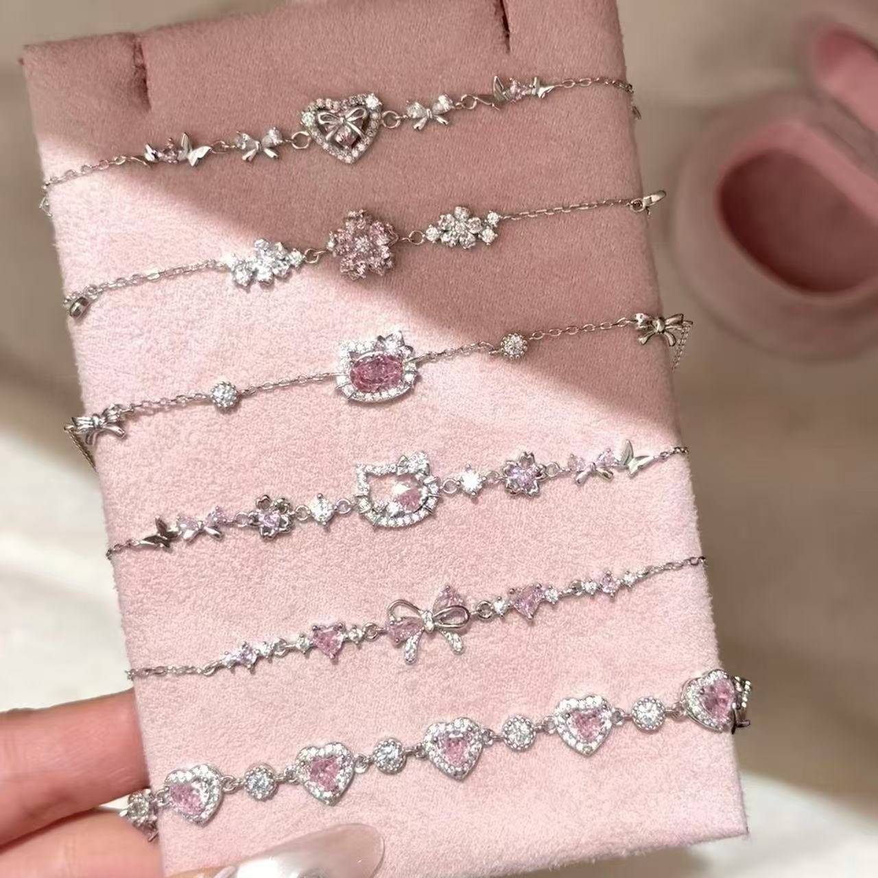 Sweetheart Girl Pink Zircon Bracelet Korean Style Ins Fresh and Sweet Versatile Bracelet with a Light Luxury and High-End Feel