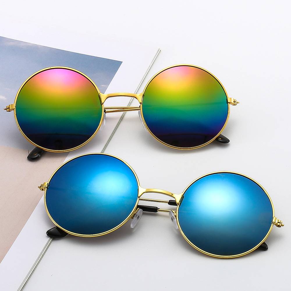 Metal Round Sunglasses, Retro Sunglasses for Men and Women, Stylish Colored Reflective Glasses for Fashion Wear