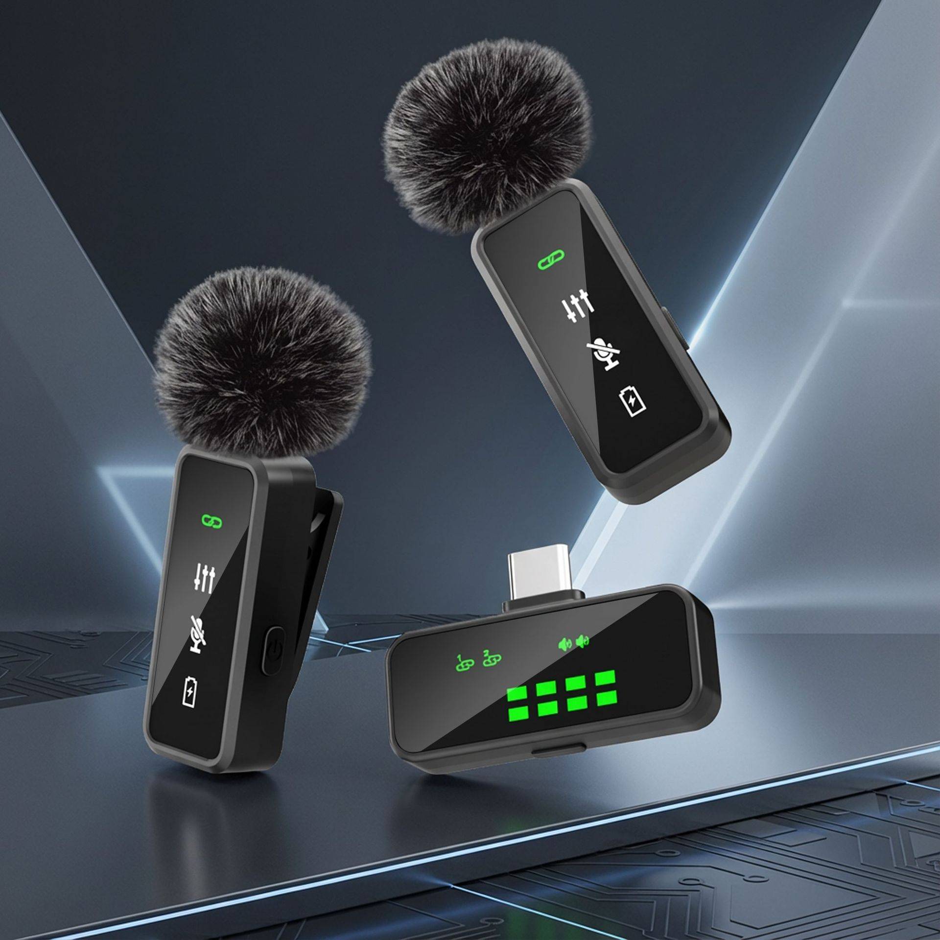 Private Model J2 Digital Display Magnetic Wireless Lavalier Microphone for Outdoor Live Streaming, Video Recording, Noise Reduction, Mini Microphone for Recording