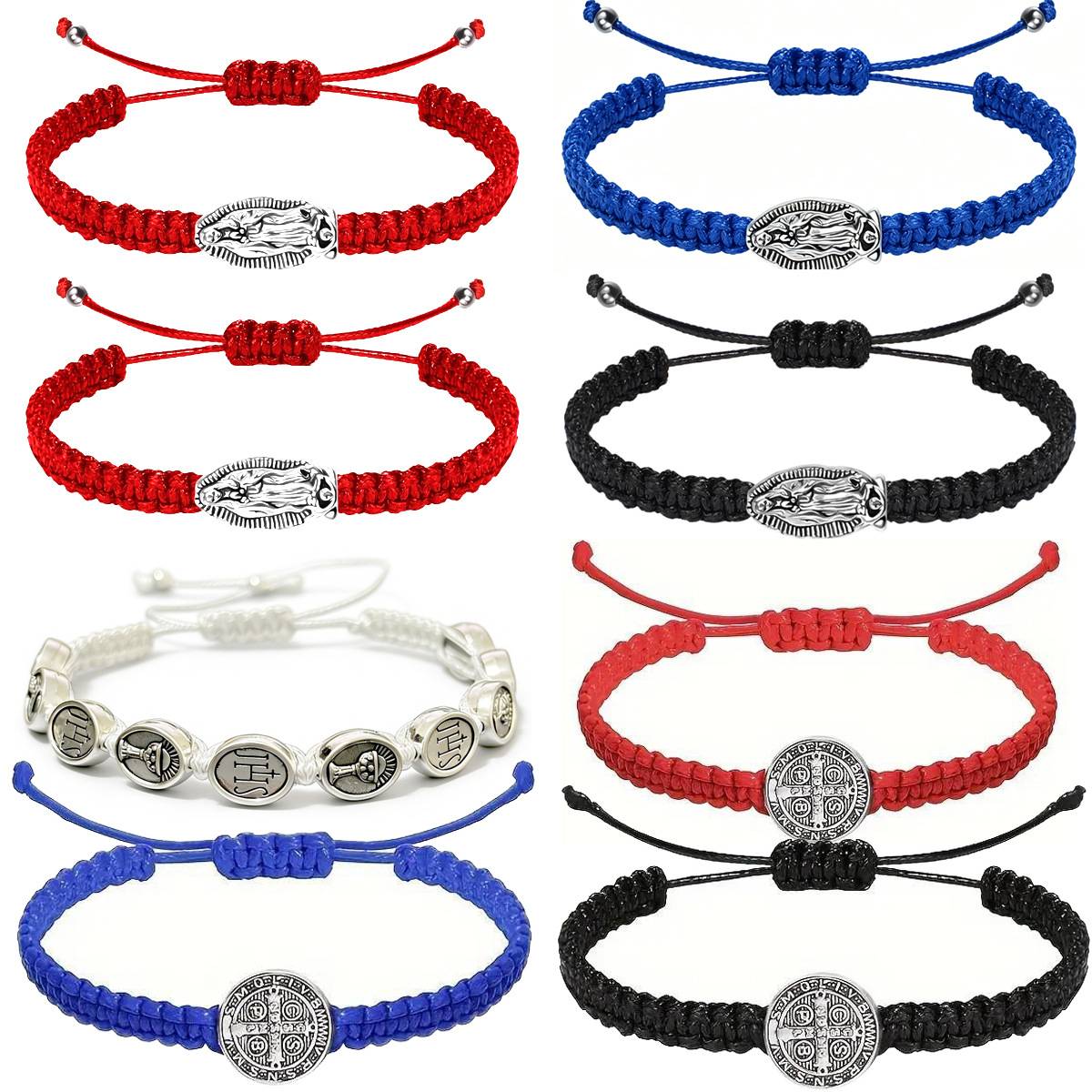 Amazon Cross-Border Men's Woven Bracelet Holiday Jewelry Alloy Virgin Mary Red String Bracelet