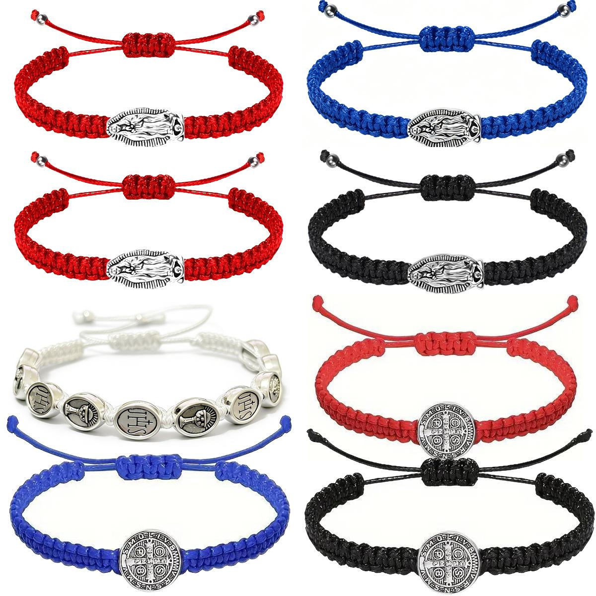 Amazon Cross-Border Men's Woven Bracelet Holiday Jewelry Alloy Virgin Mary Red String Bracelet