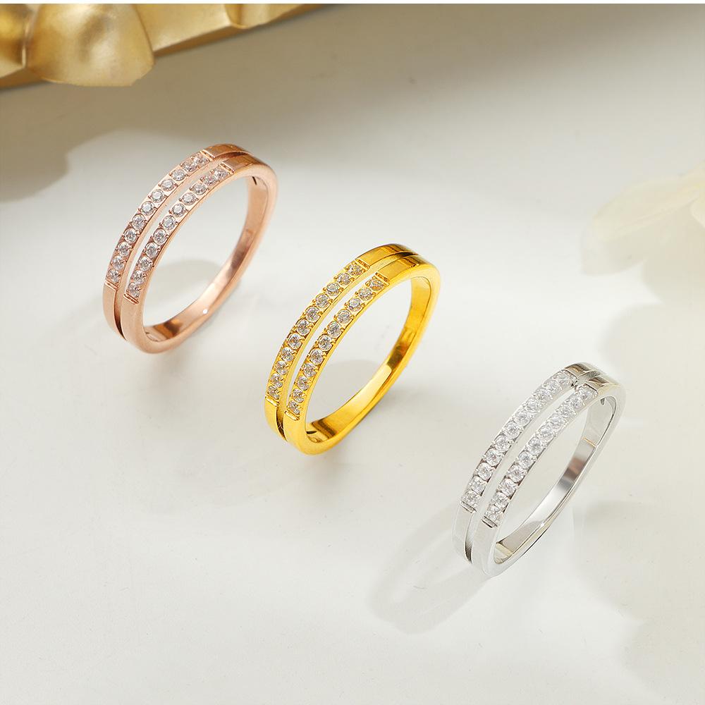 European and American retro titanium steel non-fading new inlaid 22 zircon ring women's cross-border foreign trade hip-hop ring