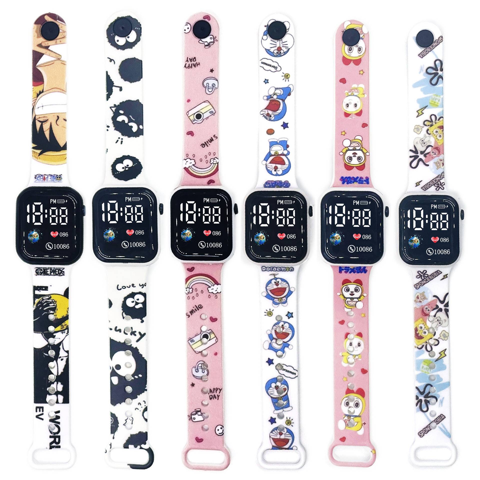 Cross-Border New Model Earth Cartoon Print Button Led Watch Creative Fashion Square Student Electronic Watch Wholesale