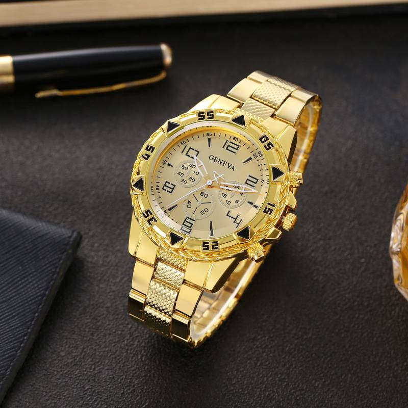 Foreign Trade Cross-border Explosions Men's Watch Steel Band Quartz Watch Fake Three-eye Blue Everbright Dial Business Fashion Men's Watch