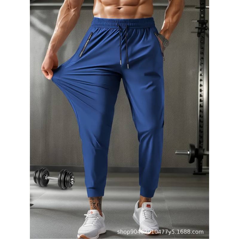 High-Quality Summer Men's Ice Silk Stretch Pants, Large Size Straight-Leg Jogger Pants, Sports Casual Ice-Feel Pants for Foreign Trade and Cross-Border Sales