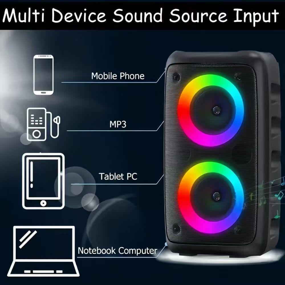 Cross-border Colorful Bluetooth Speaker Subwoofer Outdoor Square High Volume All-in-One Karaoke Speaker with Microphone