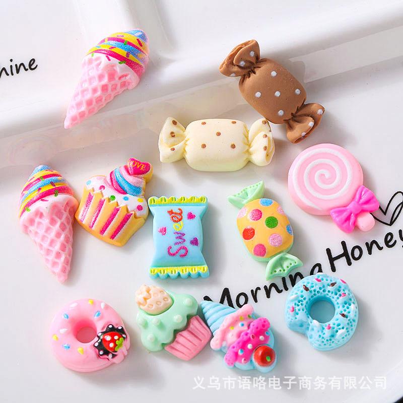 Cartoon Candy Ice Cream Donut Handmade diy Goo Card Simulation Food Play Material Bag Resin Jewelry Accessories