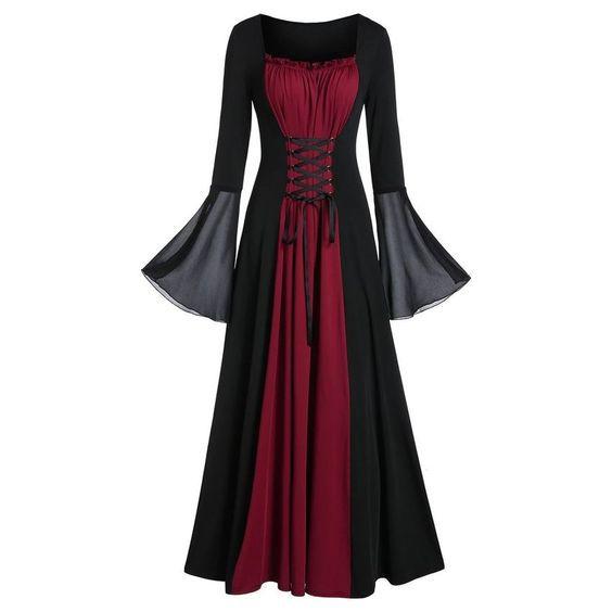 2026 Cross-Border Women's Punk Style Patchwork Drawstring Dress, Loose Patchwork with Straps, Long Skirt with Large Hem, in Stock