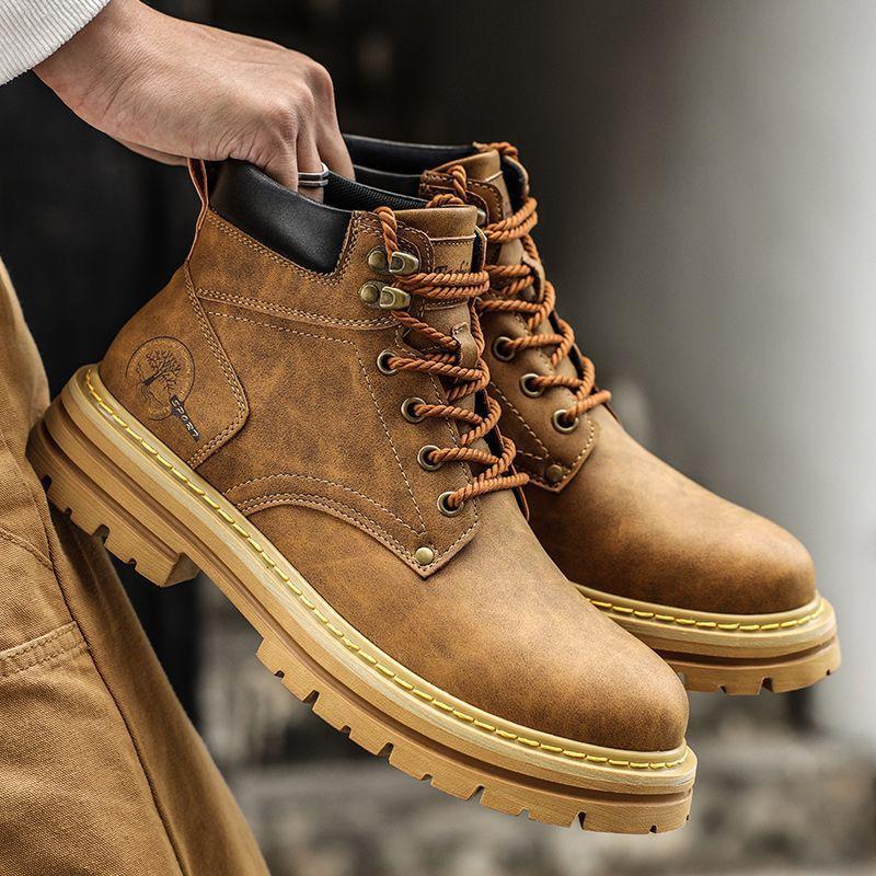 2025 Winter New High-Top Martin Boots Men's Trendy Versatile Thick-Soled Casual Leather Shoes Workwear Sneakers Trendy Shoes Men