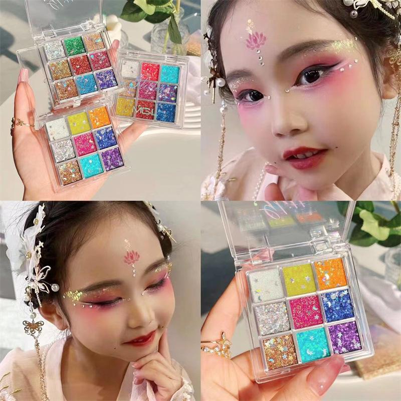 Mgl Colorful Sequin Nine-Color Eyeshadow, Glue-Free Gel Glitter Powder, Special for Student Performance Stage Makeup