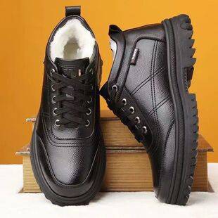 Men's shoes 2024 winter cotton shoes men's new fleece-lined thickened leather warm elderly casual shoes snow boots wholesale