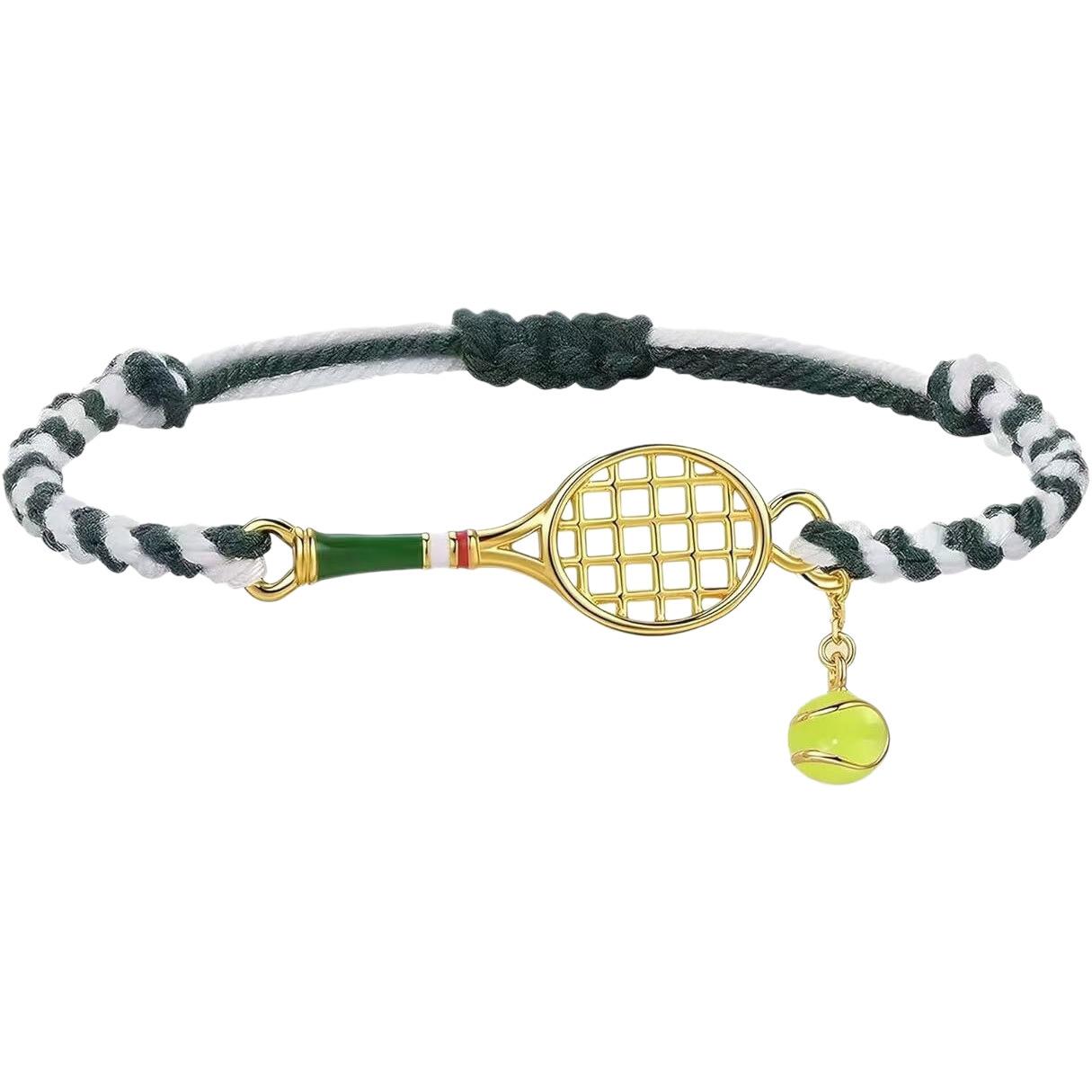 European and American tennis racket bracelet, hand-woven, adjustable, sporty style, gold-plated tennis pendant accessory
