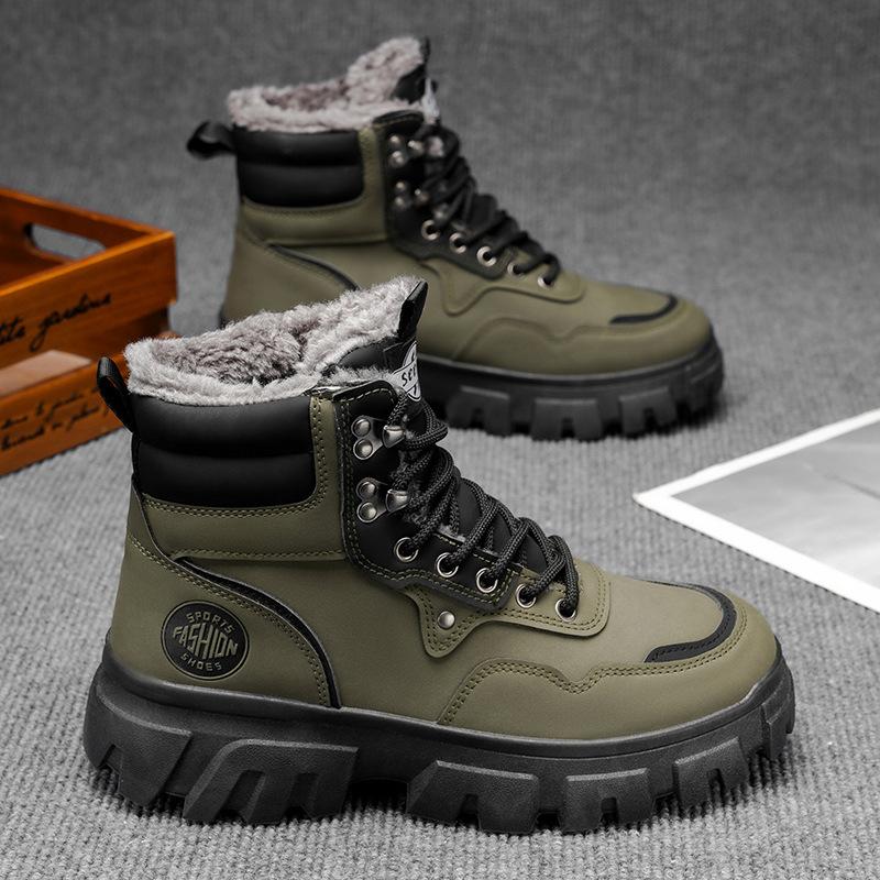 Boots Men's High-Top Winter Velvet Warm Cotton Shoes Outdoor Waterproof Anti-Slip Fur Integrated Northeast Snow Boots