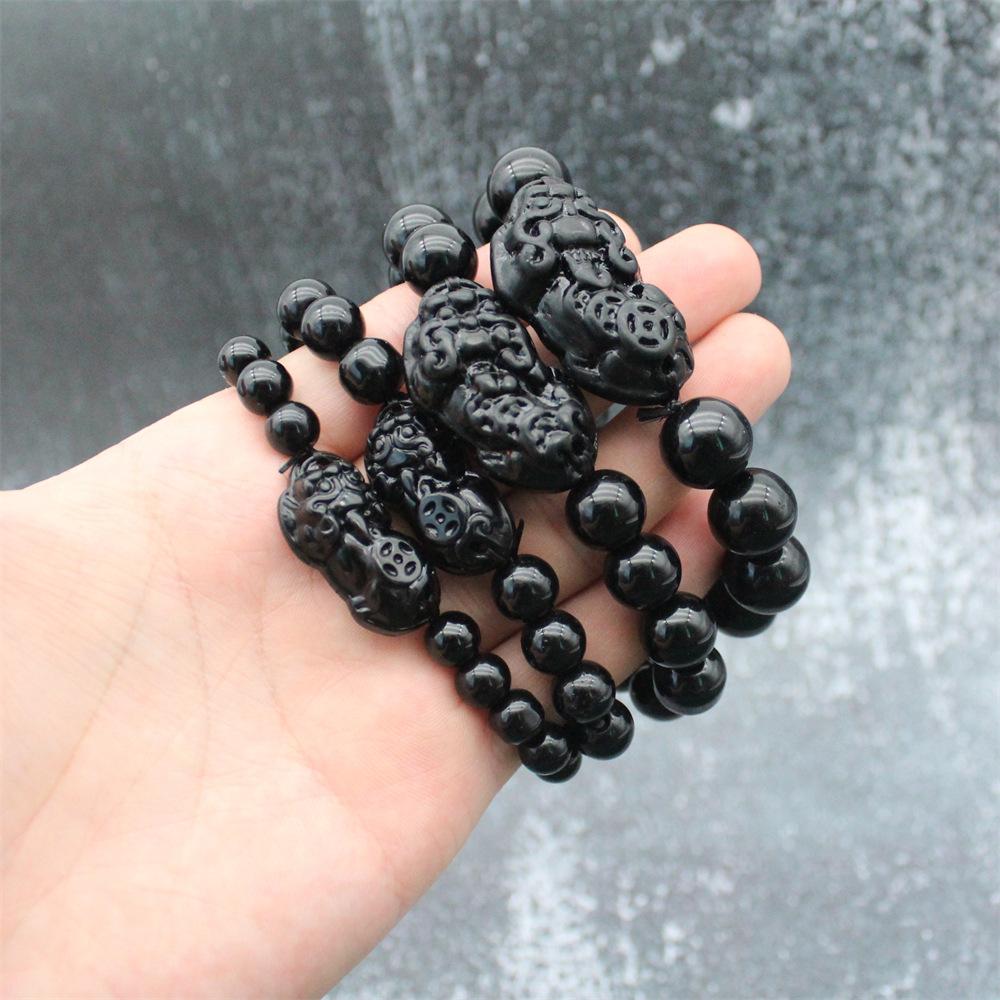 Imitation Ice Obsidian Black Pixiu Bracelet That Does Not Fade, Couple Bring in Wealth and Treasure Pixiu Beaded Bracelet Douyin Same Style Hot Sale