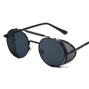 Trendy Women's Sunglasses, Fashionable Metal Personality Round Frame Windproof Steampunk Cross-Border Sunglasses, New European and American Style