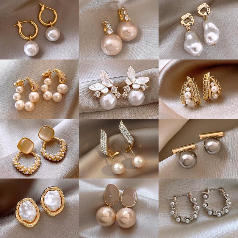 Silver Needle High-end Pearl Flower Earrings Fashion Retro Light Luxury French Elegant Elegant Elegant Internet Celebrity Earrings for Women