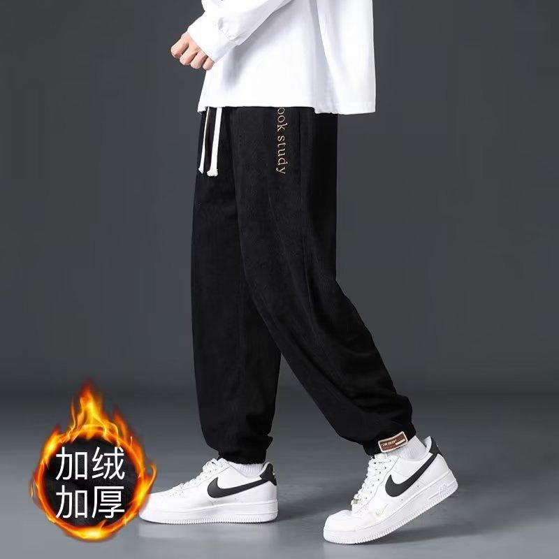 Corduroy ankle-tied pants men's Spring and Autumn 2023 new casual fashion brand sports pants fleece-lined loose draping pants