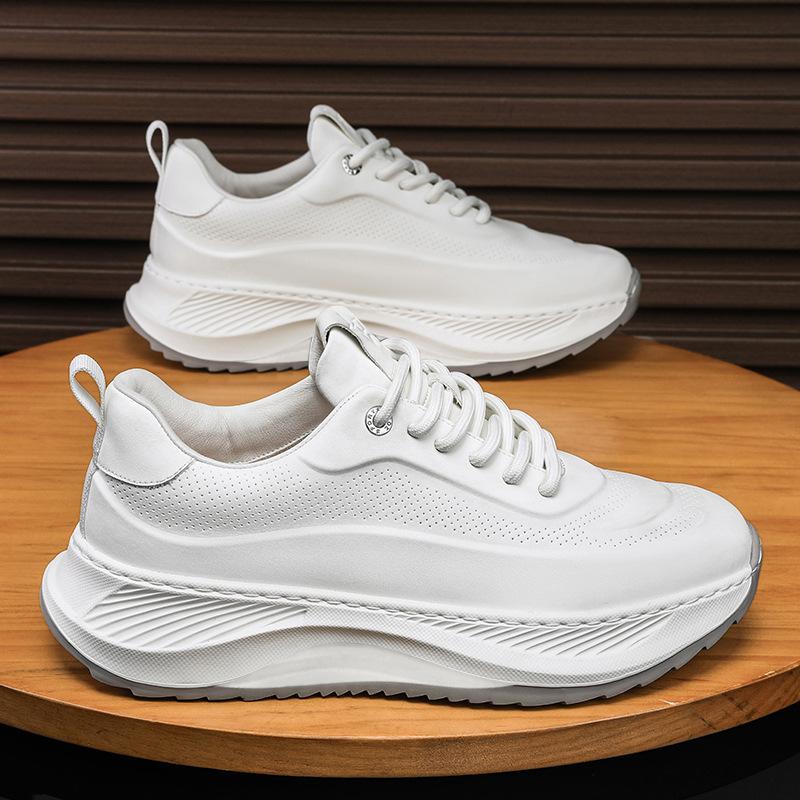 Men's Leather Casual Shoes, Height-Increasing Dad Shoes, Cross-Border Trade Thick-Soled Sneakers, Men's White Sneakers, New